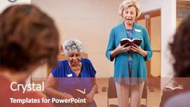  Presentation with bible study - Slide set consisting of people attending bible study background and a red colored foreground