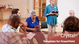  Presentation with bible study - Colorful slide set enhanced with people attending bible study backdrop and a red colored foreground