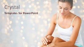  Presentation with cosmetics cream - Theme having people beauty cosmetics and bodycare concept - beautiful woman applying moisturizing hand cream at home bedroom background and a lemonade colored foreground