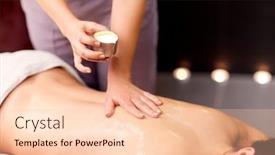  Presentation with young healthy people - Beautiful PPT theme featuring people beauty healthy lifestyle and relaxation concept - beautiful young woman lying and having back massage with hot oil at spa backdrop and a lemonade colored foreground