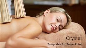  Presentation with samurai - Audience pleasing PPT theme consisting of people beauty spa healthy lifestyle and relaxation concept - close up of beautiful young woman lying with and having samurai massage with bamboo brooms in spa backdrop and a coral colored foreground