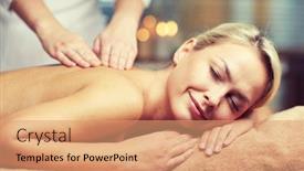  Presentation with young healthy people - Audience pleasing presentation consisting of people beauty spa healthy lifestyle and relaxation concept - close up of beautiful young woman lying with closed eyes and having hand massage in spa backdrop and a coral colored foreground