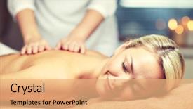  Presentation with young healthy people - Theme enhanced with people beauty spa healthy lifestyle and relaxation concept - close up of beautiful young woman lying with closed eyes and having hand massage in spa background and a coral colored foreground