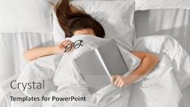  Presentation with book glasses - Presentation design consisting of people-bedtime-and-rest-concept background and a light gray colored foreground