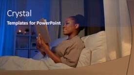  Presentation with young happy people smiling - Cool new slide deck with people-bedtime-and-rest-concept backdrop and a ocean colored foreground