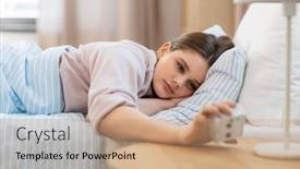  Presentation with teenage girl - Presentation theme enhanced with people-bedtime-and-rest-concept background and a coral colored foreground