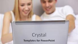  Presentation with networking - Colorful presentation enhanced with people bedtime technology and relations concept - close up of smiling couple in bed with laptop computer typing and networking backdrop and a light gray colored foreground