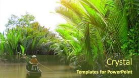  Presentation with mekong delta - Audience pleasing presentation theme consisting of people-boating-in-the-delta backdrop and a tawny brown colored foreground