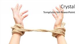  Presentation with bound - Presentation enhanced with people bondage - bound hands isolated on white background and a white colored foreground