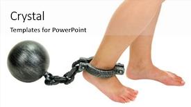  Presentation with modern electric iron isolated - Beautiful PPT theme featuring people bondage - legs in heavy iron shackles backdrop and a white colored foreground
