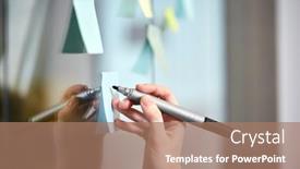  Presentation with sticky notes - Colorful presentation design enhanced with people-business-and-corporate-concept backdrop and a coral colored foreground