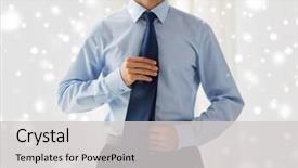  Presentation with effect - PPT layouts featuring people business fashion and clothing concept - close up of man in shirt dressing up and adjusting tie on neck at home over snow effect background and a light gray colored foreground