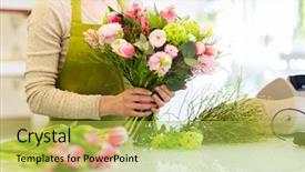  Presentation with flower woman - PPT theme consisting of people business sale and floristry background and a yellow colored foreground