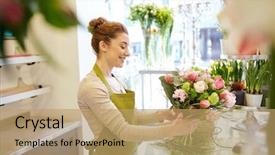  Presentation with demographic millennials business concept - PPT theme with people business sale and floristry background and a coral colored foreground