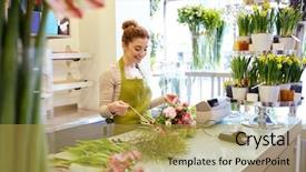  Presentation with flower woman - Theme consisting of people business sale and floristry background and a yellow colored foreground