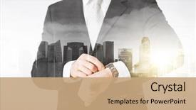  Presentation with double exposure of business people - Amazing slide deck having people business and time concept backdrop and a coral colored foreground