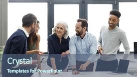  Presentation with people matter - PPT theme featuring people busy discussing financial matter background and a ocean colored foreground