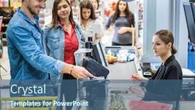  Presentation with grocery - Slides with people-buying-goods background and a ocean colored foreground