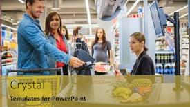  Presentation with grocery store - Presentation theme featuring people-buying-goods background and a gold colored foreground