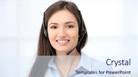  Presentation with call center - PPT theme enhanced with people calling - call center operator in office background and a  colored foreground