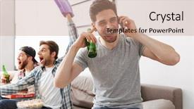  Presentation with victory team - Presentation featuring people calling - image of young bachelors rcelebrating background and a coral colored foreground