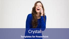  Presentation with talking on phone - Theme enhanced with people calling - laughing woman talking background and a navy blue colored foreground