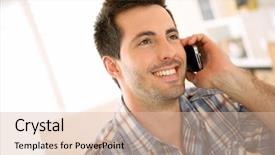  Presentation with people talking - Presentation theme enhanced with people calling - portrait of cheerful man talking background and a lemonade colored foreground