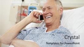  Presentation with moving patient to hospital bed - PPT theme enhanced with people calling - senior male patient using mobile background and a light blue colored foreground