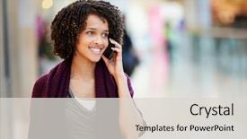  Presentation with people mall - Beautiful slide deck featuring people calling - woman in shopping mall using backdrop and a light gray colored foreground