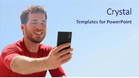  Presentation with self - Slide deck with people calling - young man taking selfie background and a sky blue colored foreground
