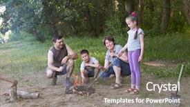  Presentation with forest fire - Colorful theme enhanced with people camping in forest family backdrop and a gray colored foreground