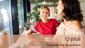  Presentation with credit card - Colorful slides enhanced with people cash payment and finances backdrop and a coral colored foreground