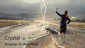  Presentation with media - PPT theme enhanced with people catch mobilphone - businesswoman catching moment on her background and a  colored foreground