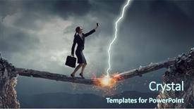  Presentation with media - Colorful slides enhanced with people catch mobilphone - businesswoman catching moment on her backdrop and a ocean colored foreground