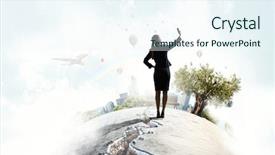  Presentation with media - Colorful PPT theme enhanced with people catch mobilphone - businesswoman catching moment on her backdrop and a sky blue colored foreground