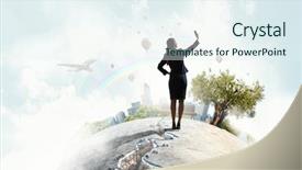  Presentation with mobile gps application - Colorful PPT theme enhanced with people catch mobilphone - businesswoman catching moment on her backdrop and a  colored foreground