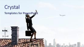  Presentation with media - Slides enhanced with people catch mobilphone - businesswoman catching moment on her background and a  colored foreground