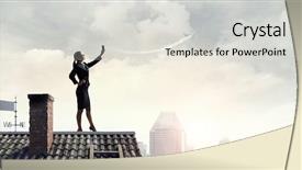  Presentation with media - PPT theme consisting of people catch mobilphone - businesswoman catching moment on her background and a  colored foreground