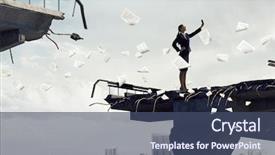  Presentation with mobile assessment - PPT theme consisting of people catch mobilphone - businesswoman catching moment on her background and a ocean colored foreground