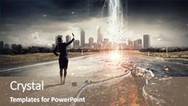  Presentation with mobile assessment - PPT layouts consisting of people catch mobilphone - businesswoman catching moment on her background and a coral colored foreground