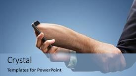  Presentation with phone - Colorful PPT theme enhanced with people catch mobilphone - businesswoman hand with a phone backdrop and a light blue colored foreground