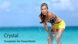  Presentation with breathing - Audience pleasing PPT layouts consisting of people catch mobilphone - tired runner breathing taking backdrop and a light blue colored foreground