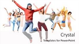  Presentation with united - Colorful slide set enhanced with people celebrating united colleagues backdrop and a white colored foreground