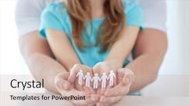  Presentation with family holding hands - Slide set having people charity demography and family background and a soft green colored foreground