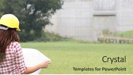  Presentation with dam construction - Presentation enhanced with people checking plan on construction background and a mint green colored foreground