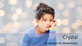  Presentation with emotions - Amazing PPT theme having people childhood and emotions concept - sad little girl over holidays lights background backdrop and a light blue colored foreground