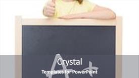  Presentation with childhood - Presentation theme consisting of people childhood school gesture and education concept - smiling little girl with blackboard showing thumbs up background and a dark gray colored foreground