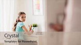  Presentation with children education - Audience pleasing theme consisting of people children education and learning concept - girl doing homework at home and mother opens door in her room backdrop and a mint green colored foreground