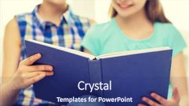  Presentation with children literature - Colorful slide deck enhanced with people children friends literature and friendship concept - close up of two happy girls sitting on sofa and reading book at home backdrop and a ocean colored foreground