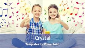  Presentation with colorful music - Amazing theme having people children technology friends and friendship concept - happy little girls with smartphone and earphones listening to music and showing thumbs up at home over colorful musical notes background backdrop and a ocean colored foreground